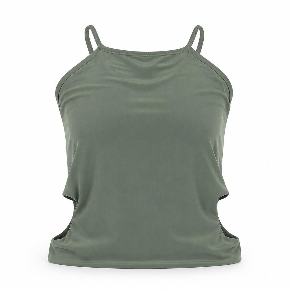 PRETTYLITTLETHING Womens Green Polyester Camisole Blouse Size 8 Square Neck - Cut Out Detail