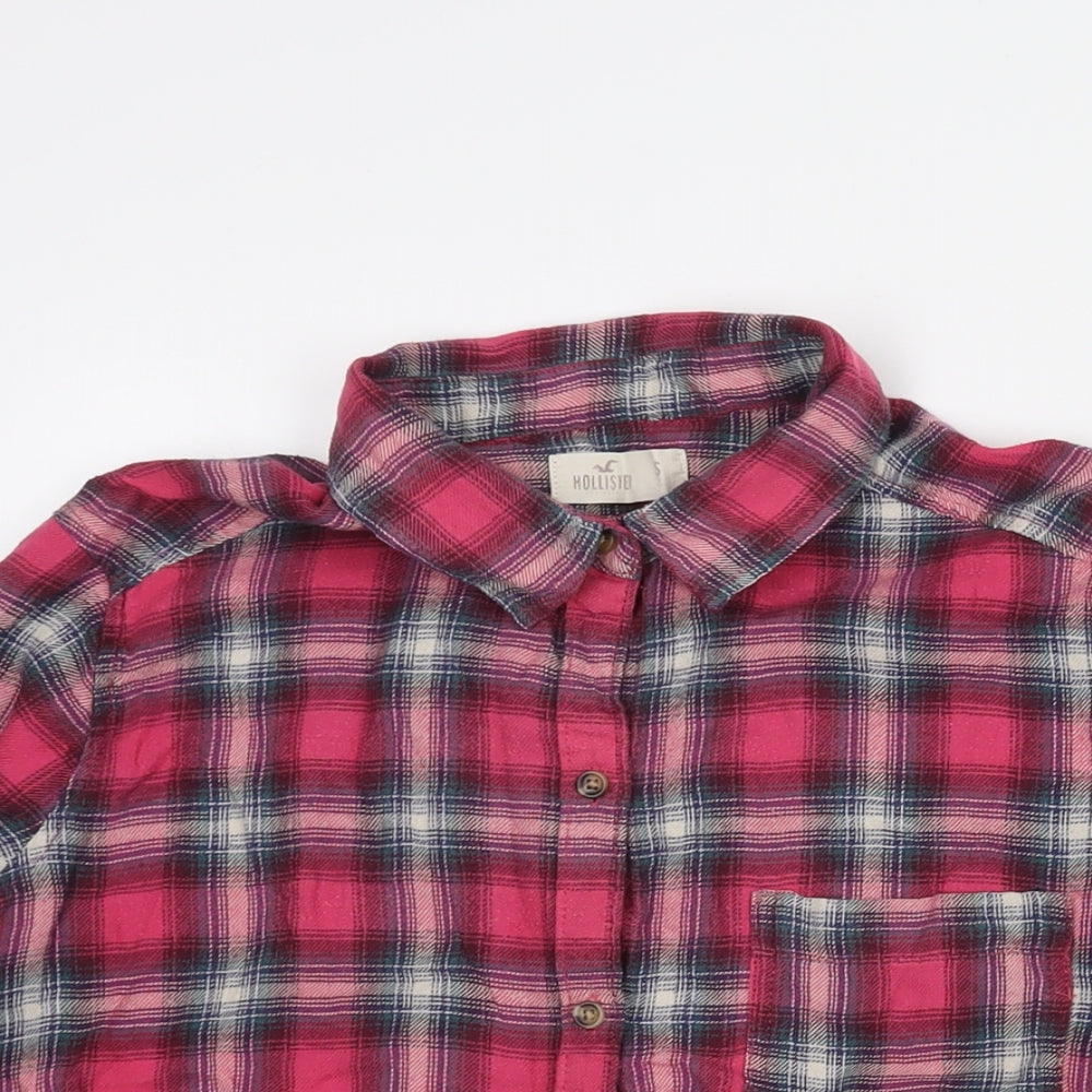 Hollister Womens Pink Check Cotton Basic Button-Up Size S Collared