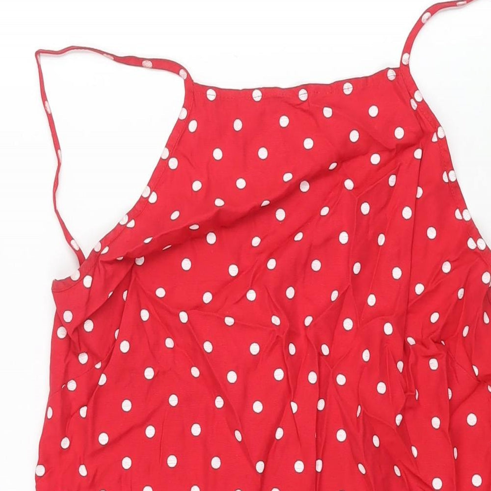 ASOS Womens Red Polka Dot Viscose Mini Size 10 Square Neck Tie