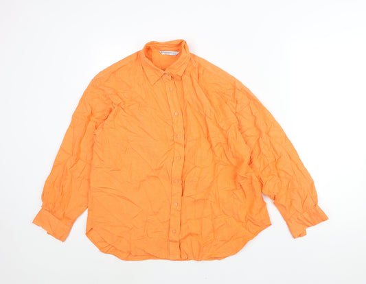 Stradivarius Womens Orange Viscose Basic Button-Up Size M Collared