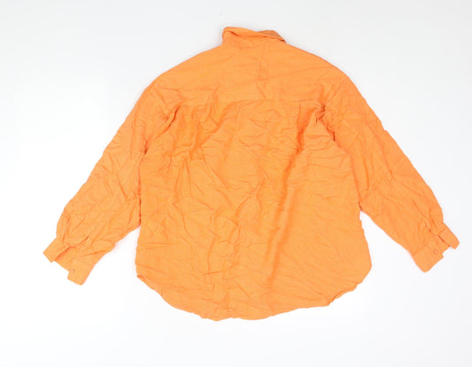Stradivarius Womens Orange Viscose Basic Button-Up Size M Collared