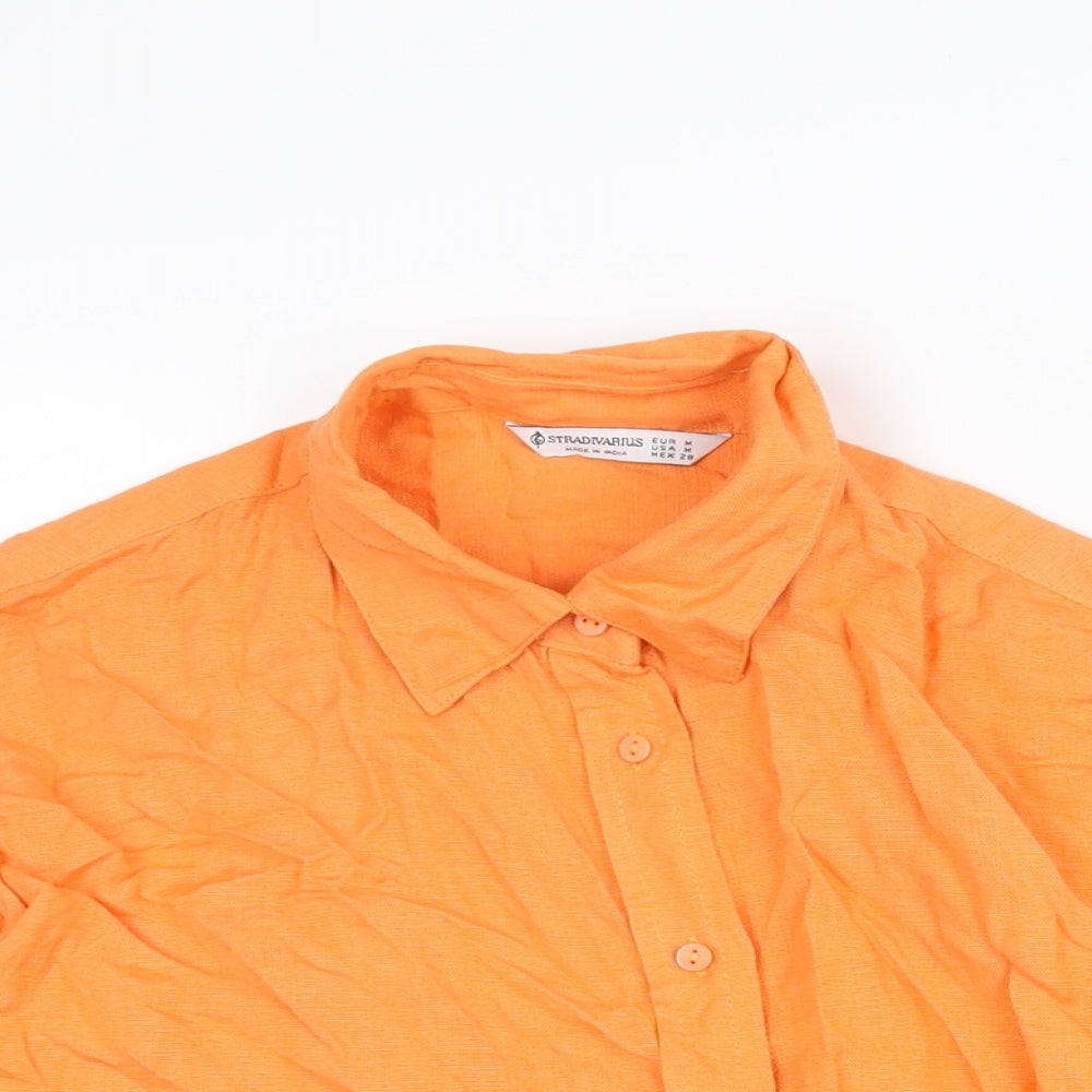 Stradivarius Womens Orange Viscose Basic Button-Up Size M Collared