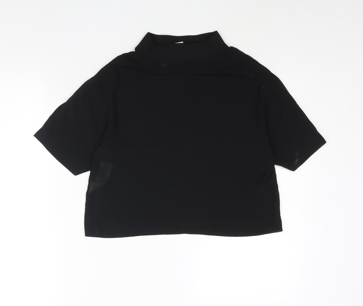 COLLUSION Womens Black Polyester Cropped Blouse Size 8 Mock Neck - Semi Sheer