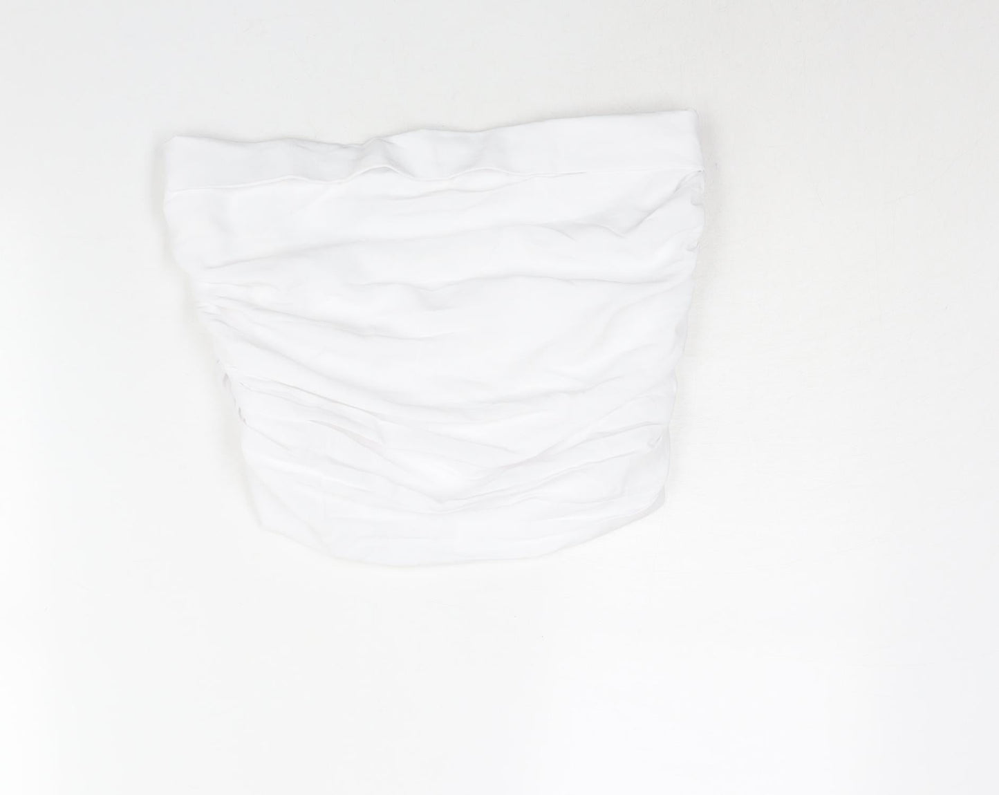 Pull&Bear Womens White Polyester Cropped Blouse Size M Square Neck - Rouched