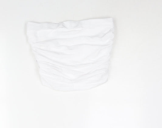 Pull&Bear Womens White Polyester Cropped Blouse Size M Square Neck - Rouched