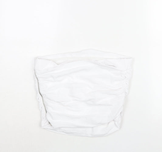 Pull&Bear Womens White Polyester Cropped Blouse Size M Square Neck - Rouched