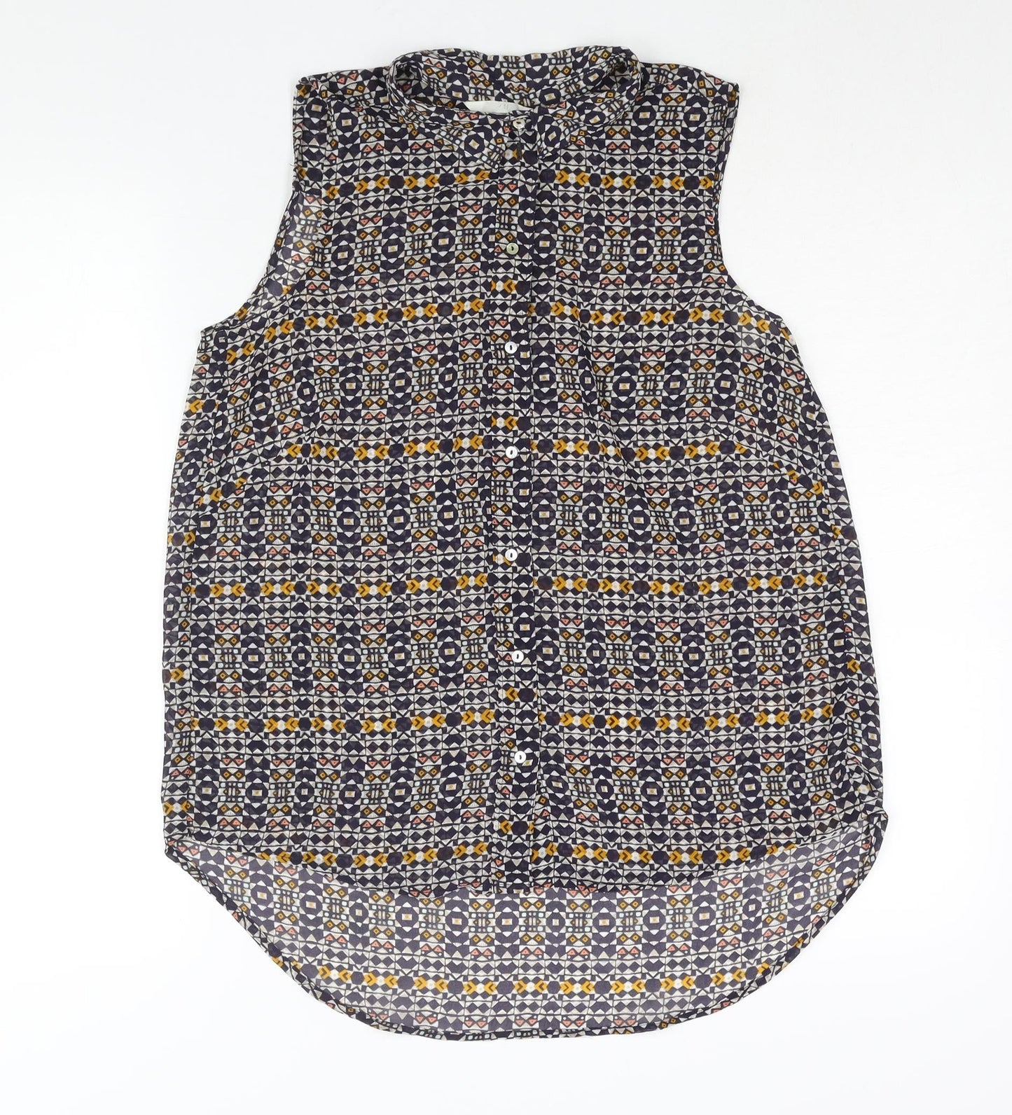 H&M Womens Multicoloured Geometric Polyester Camisole Blouse Size 8 Collared - Semi Sheer