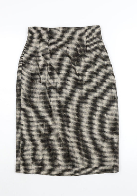 Max Mara Womens Black Check Wool Straight & Pencil Skirt Size 10 Zip