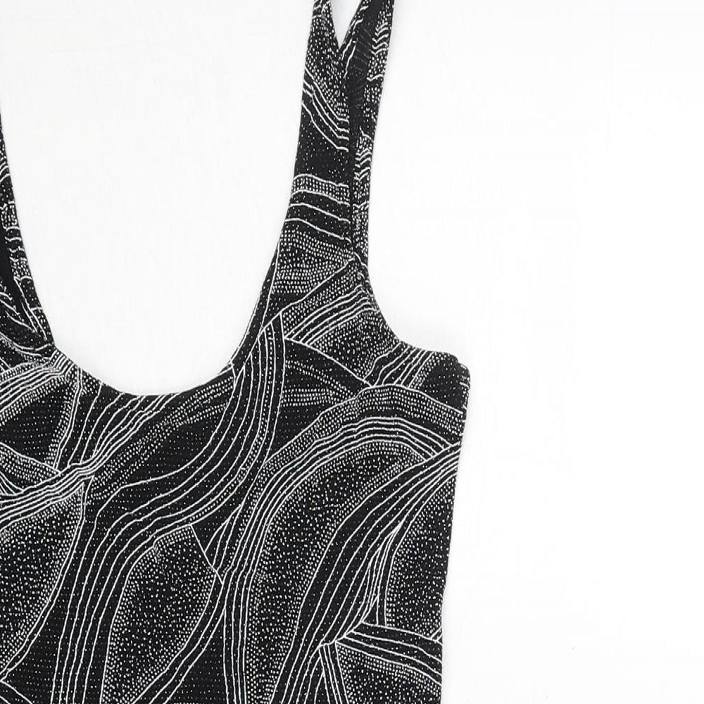 Miss Selfridge Womens Black Geometric Polyester Mini Size 8 Scoop Neck Pullover - Glitter