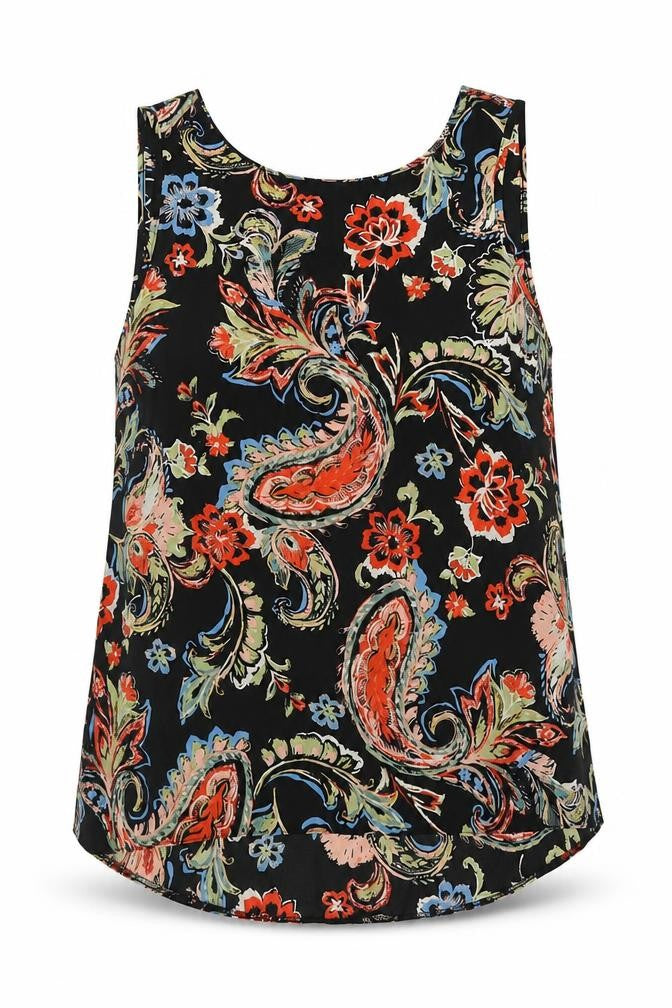 Dorothy Perkins Womens Black Paisley Polyester Camisole Blouse Size 12 Boat Neck - Crossover Back