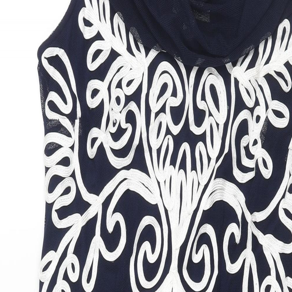 Nightingales Womens Blue Geometric Polyester Shift Size 12 Cowl Neck Pullover