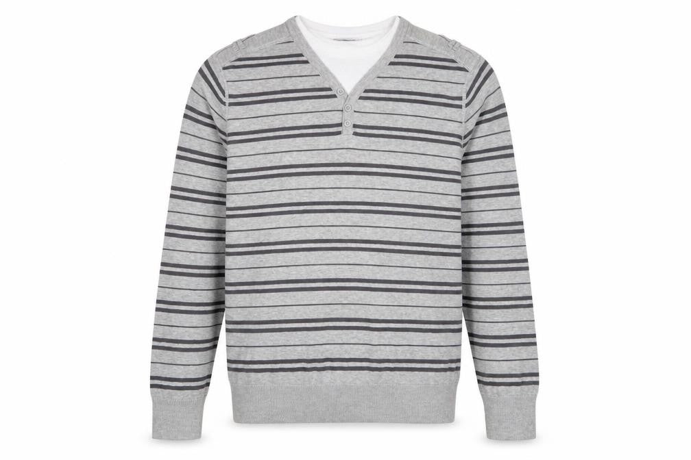 Authentic Mens Grey Crew Neck Striped Cotton Pullover Jumper Size XL Long Sleeve