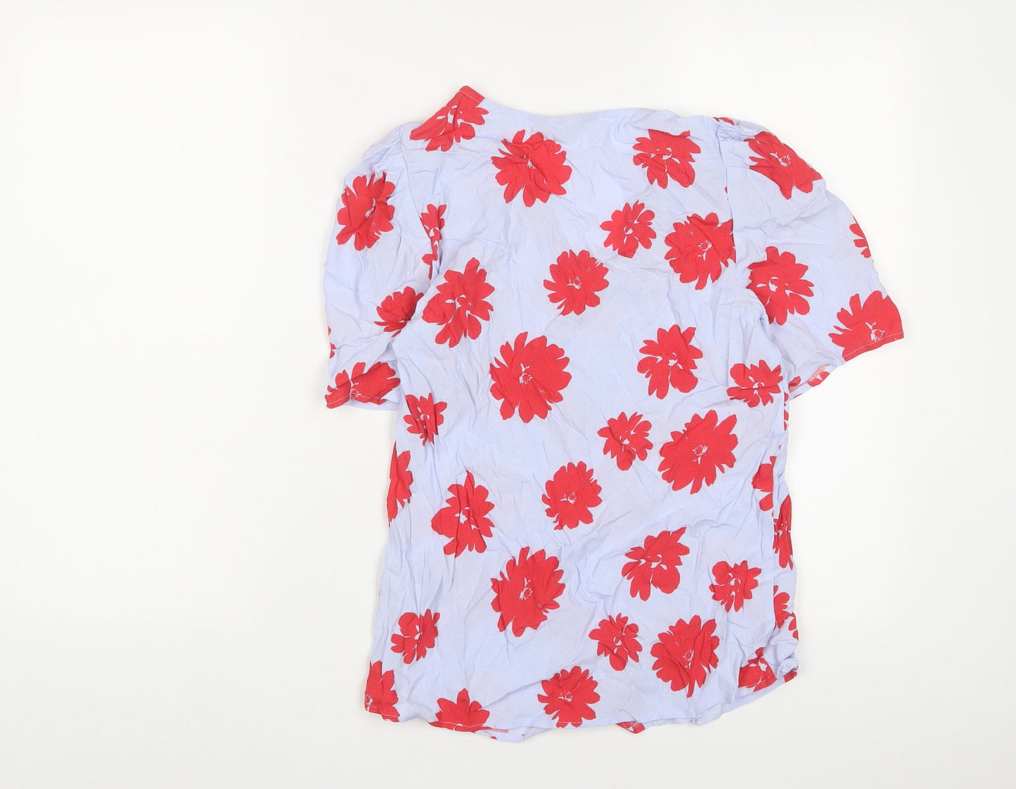 Marks and Spencer Womens Blue Floral Viscose Basic T-Shirt Size 6 Crew Neck