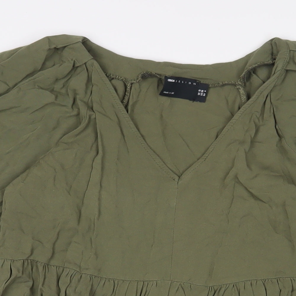 ASOS Womens Green Viscose A-Line Size 10 V-Neck Pullover