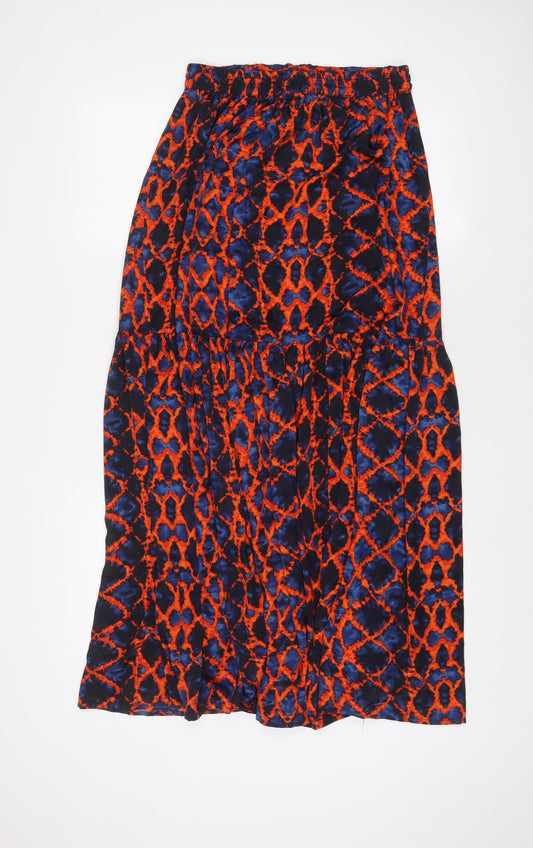 Goa Womens Orange Geometric Polyester A-Line Skirt Size M Drawstring