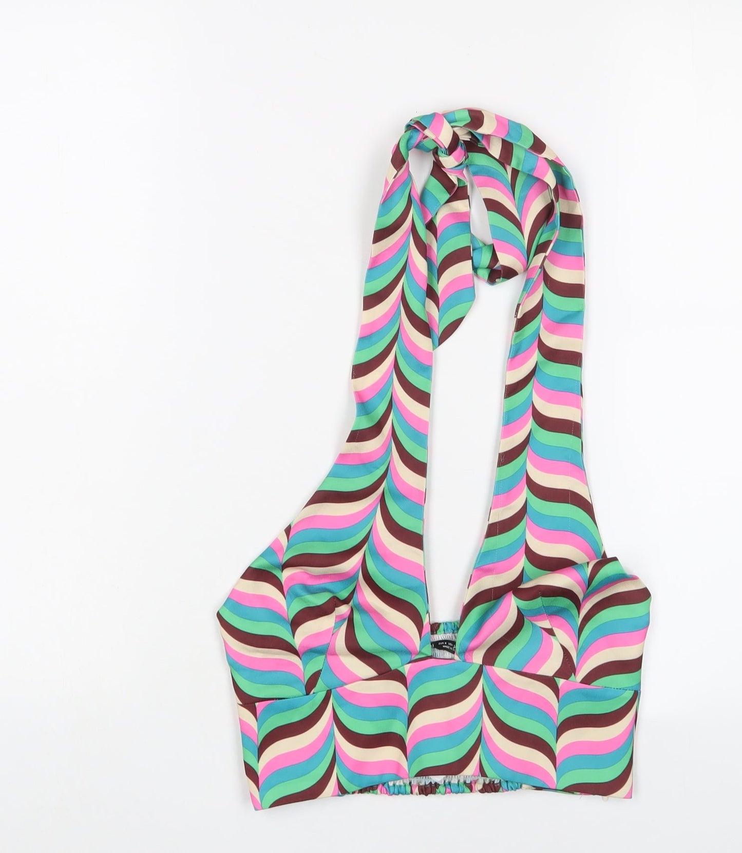 Zara Womens Multicoloured Geometric Polyester Cropped Tank Size S Halter