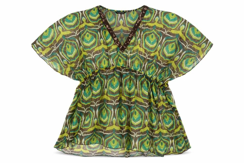 Wardrobe Womens Green Geometric Polyester Basic Blouse Size 26 V-Neck