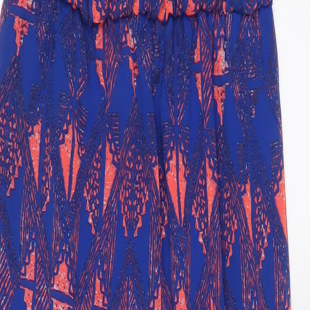 New Look Womens Blue Geometric Polyester A-Line Size 14 Square Neck Pullover