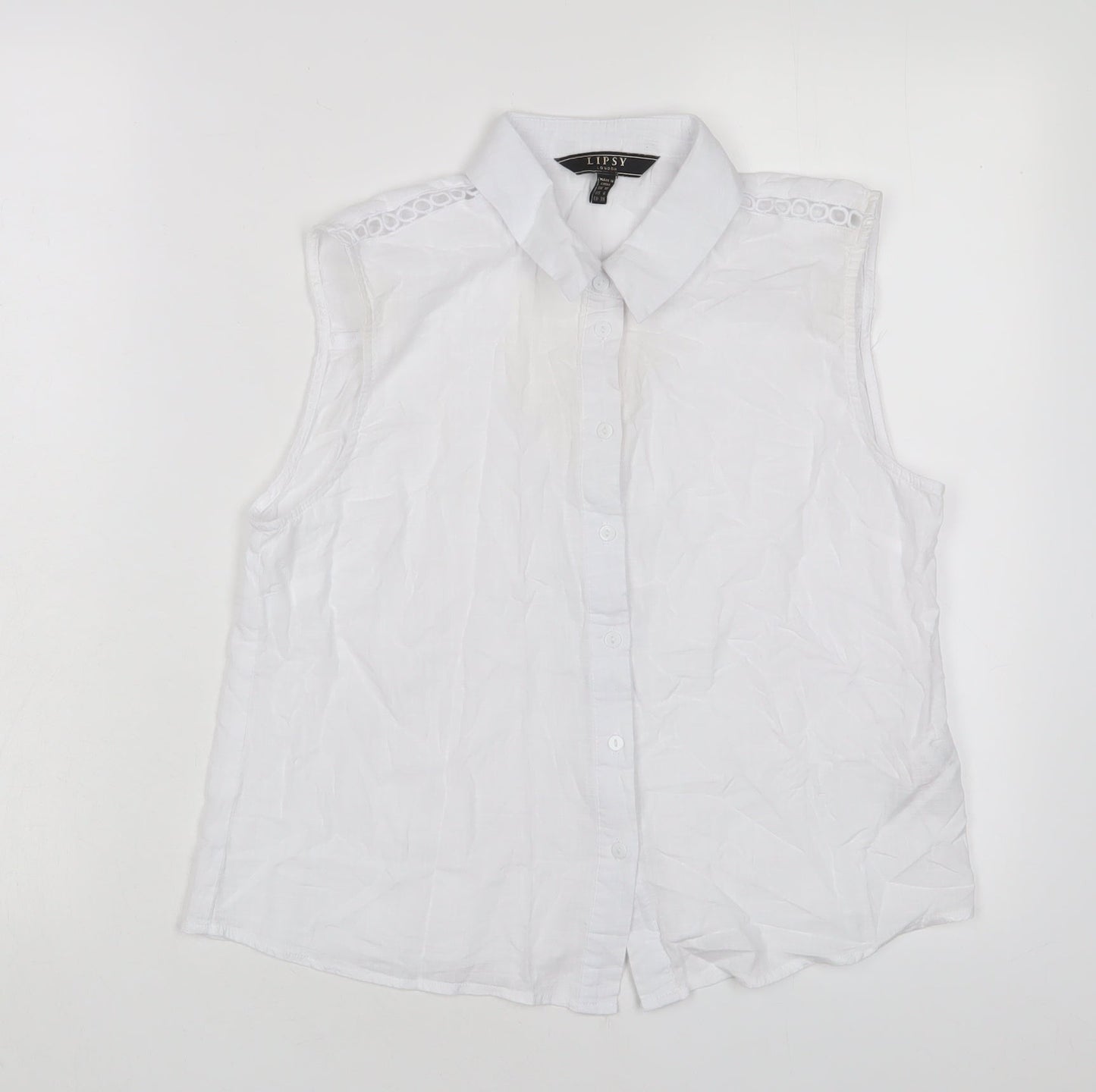 Lipsy Womens White Cotton Basic Button-Up Size 10 Collared - Embroidered