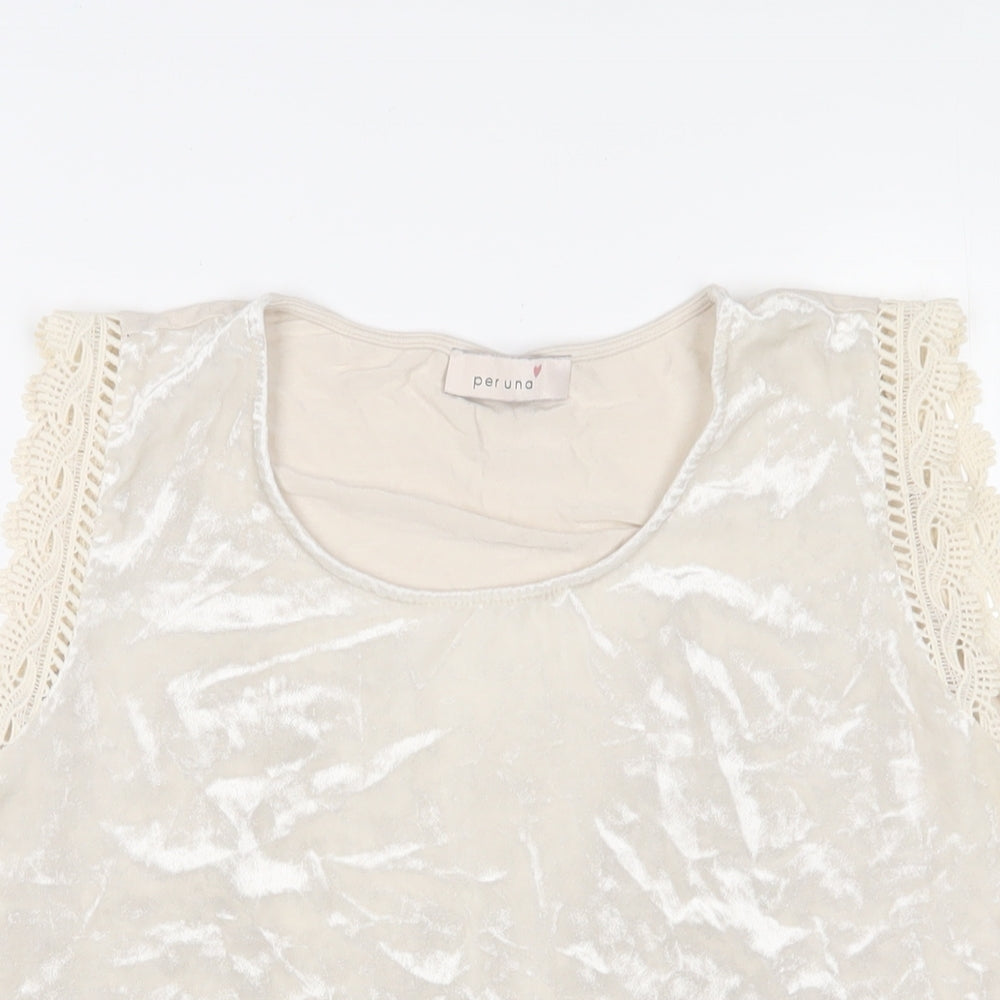 Per Una Womens Beige Polyester Basic Tank Size 14 Scoop Neck - Embroidered