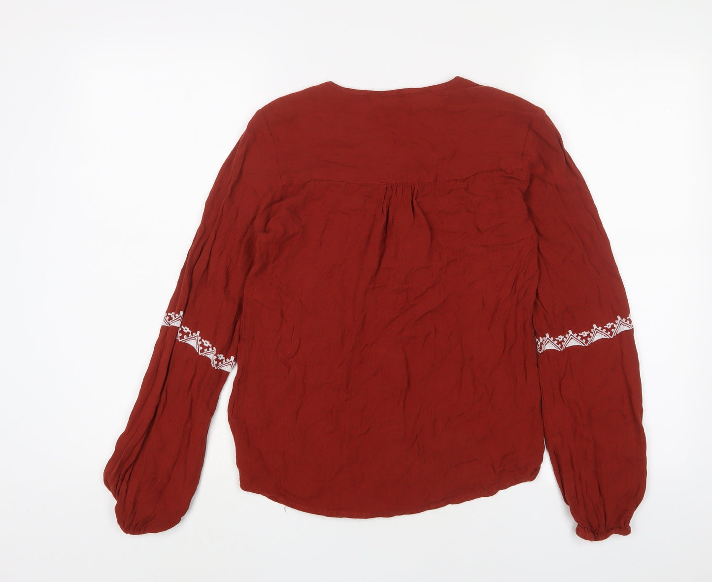 Select Womens Brown Cotton Basic Blouse Size 6 Crew Neck - Embroidered