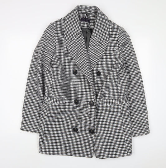 Marks and Spencer Womens Grey Plaid Overcoat Coat Size 16 Button