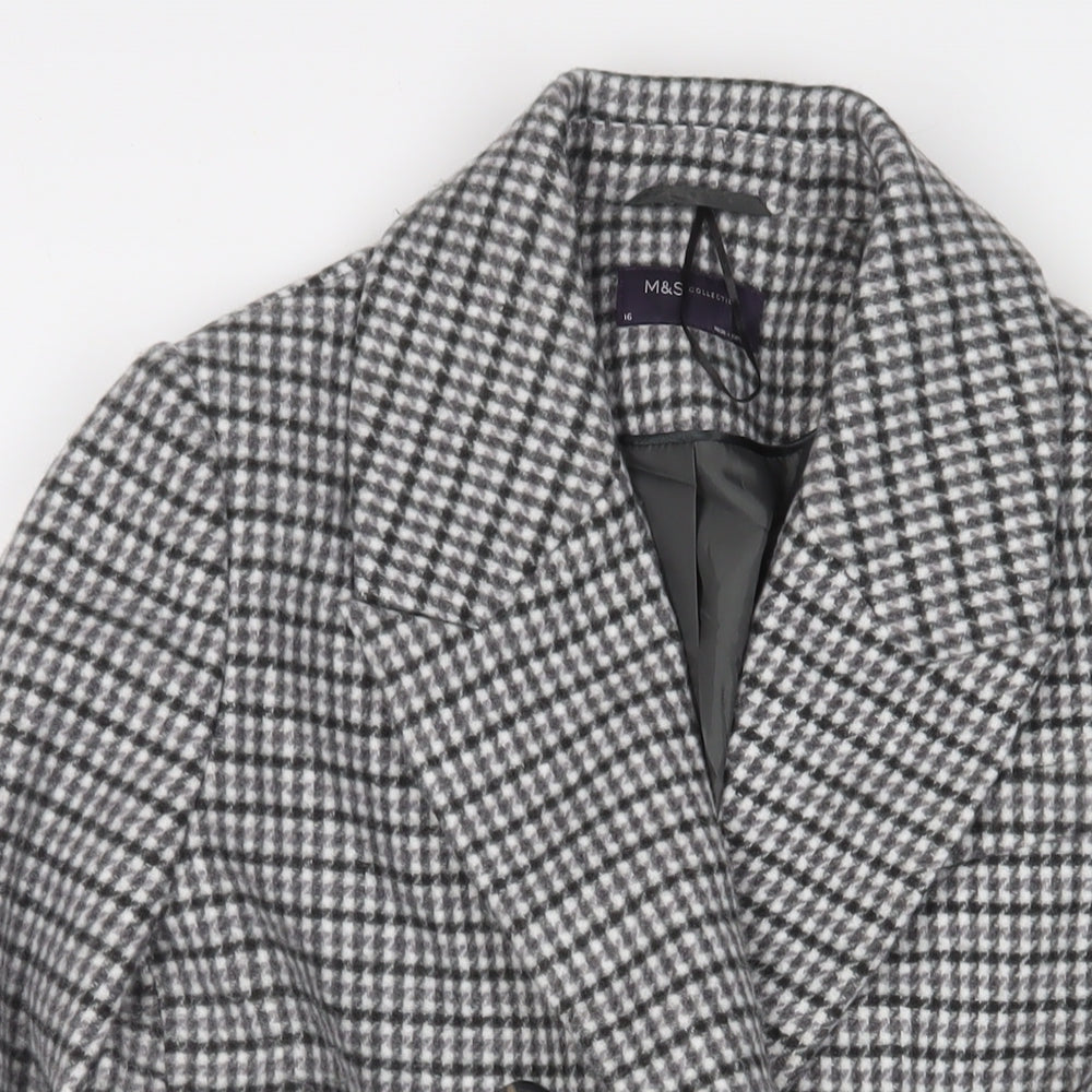 Marks and Spencer Womens Grey Plaid Overcoat Coat Size 16 Button