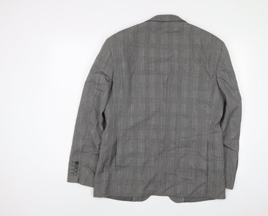 New & Lingwood Mens Grey Plaid Wool Jacket Suit Jacket Size 40 Regular