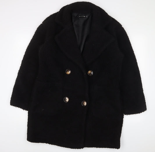 PRETTYLITTLETHING Womens Black Overcoat Coat Size 18 Button
