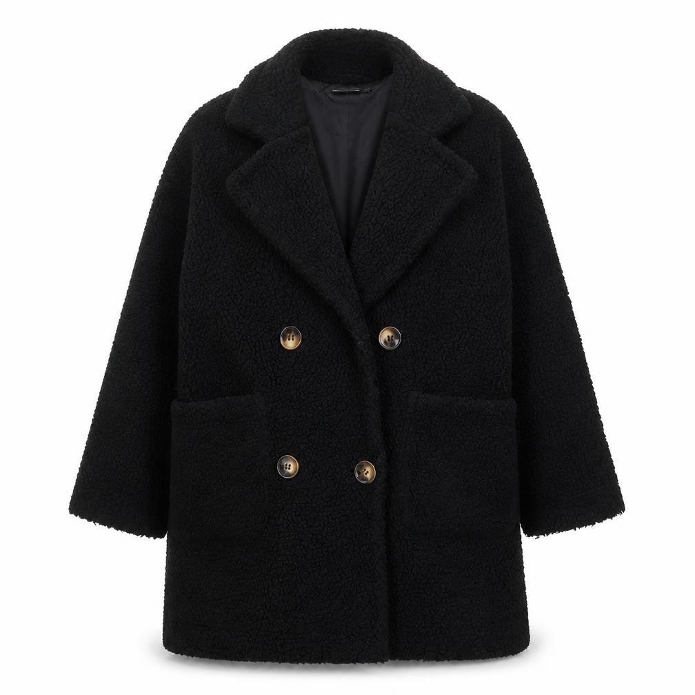 PRETTYLITTLETHING Womens Black Overcoat Coat Size 18 Button