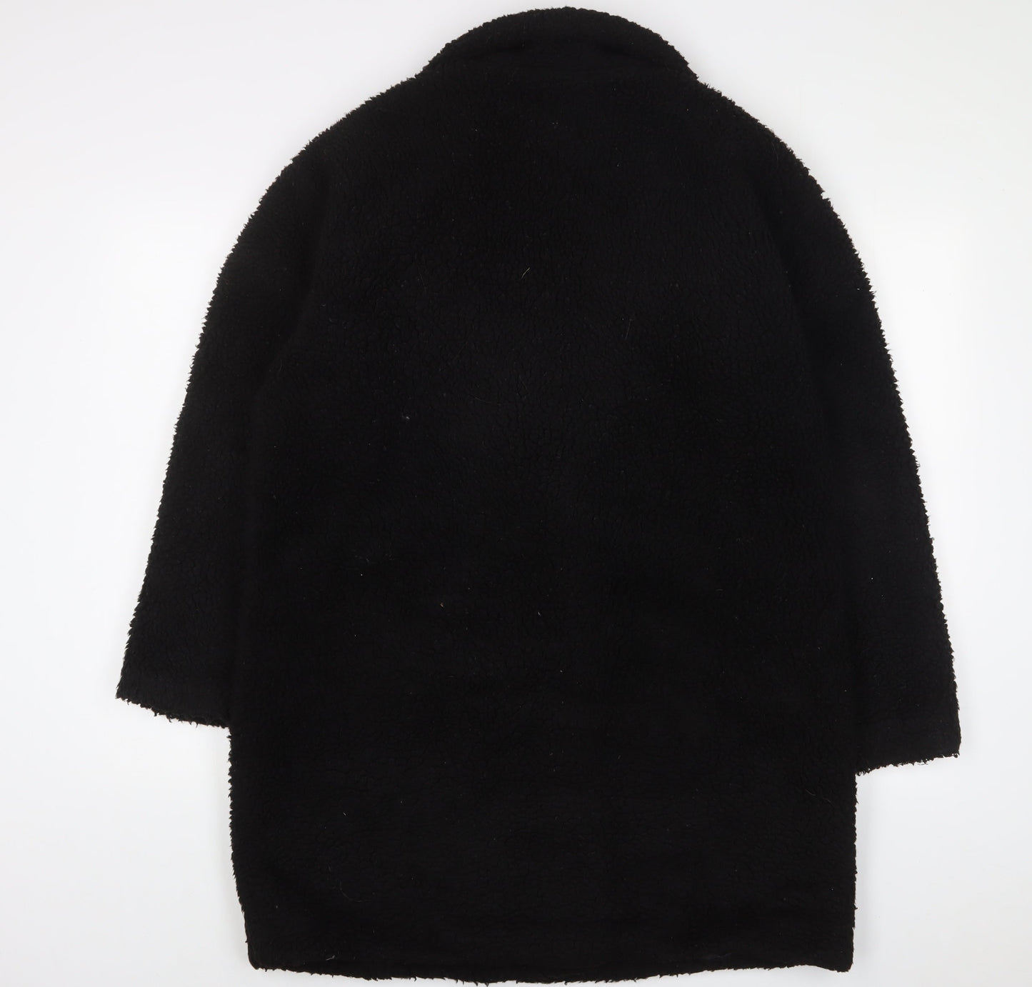 PRETTYLITTLETHING Womens Black Overcoat Coat Size 18 Button