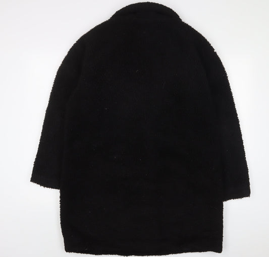 PRETTYLITTLETHING Womens Black Overcoat Coat Size 18 Button