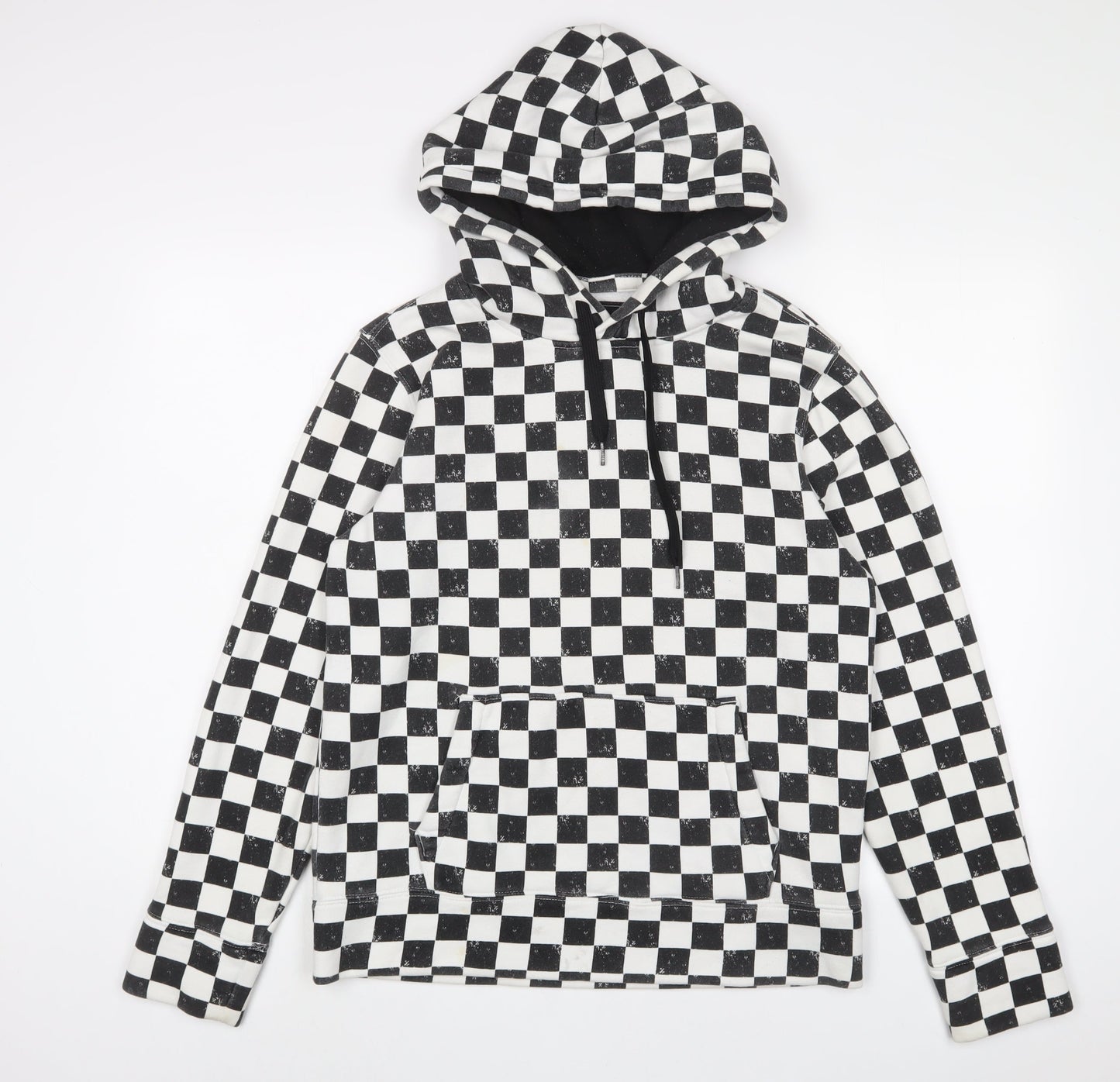 Hollister Mens White Check Cotton Pullover Hoodie Size S
