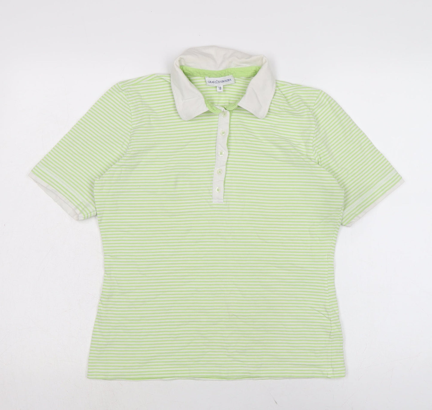 Gray & Osborne Womens Green Cotton Basic T-Shirt Size 18 Collared - Check measurements