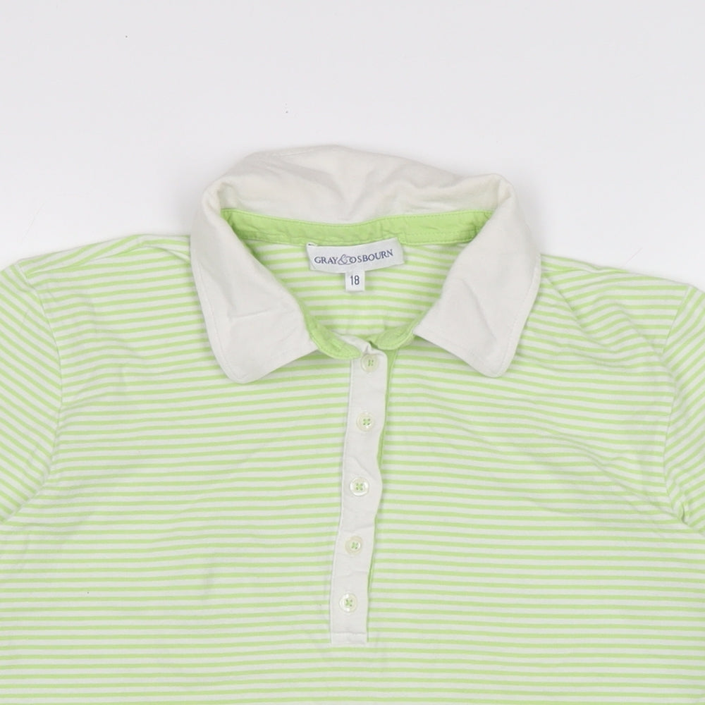 Gray & Osborne Womens Green Cotton Basic T-Shirt Size 18 Collared - Check measurements