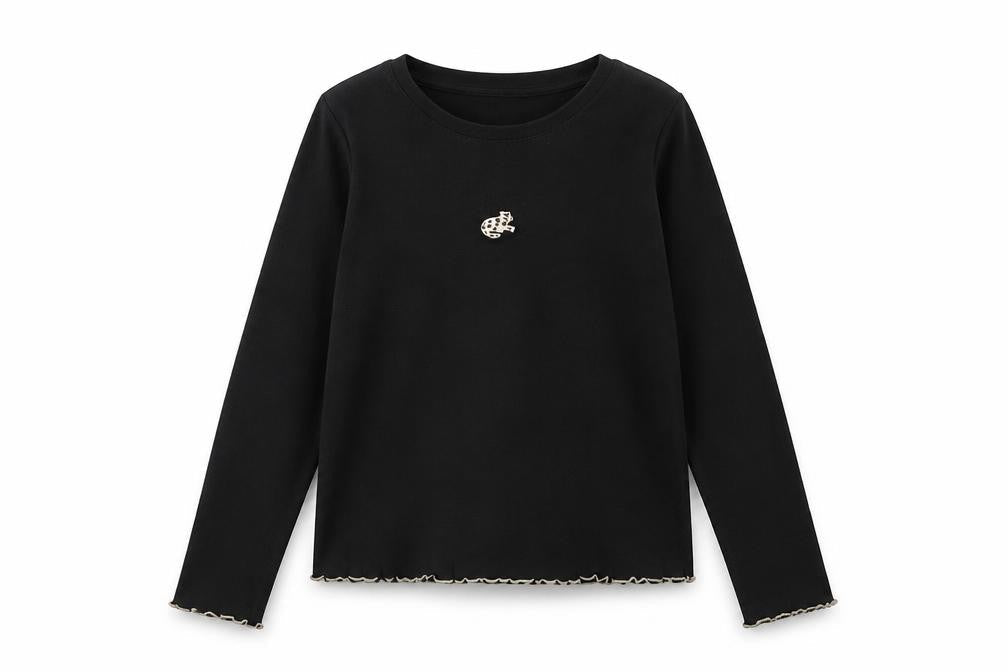 Front view of Marks & Spencer Spence girls’ black cotton jersey t-shirt, size 11-12, years crew neck
