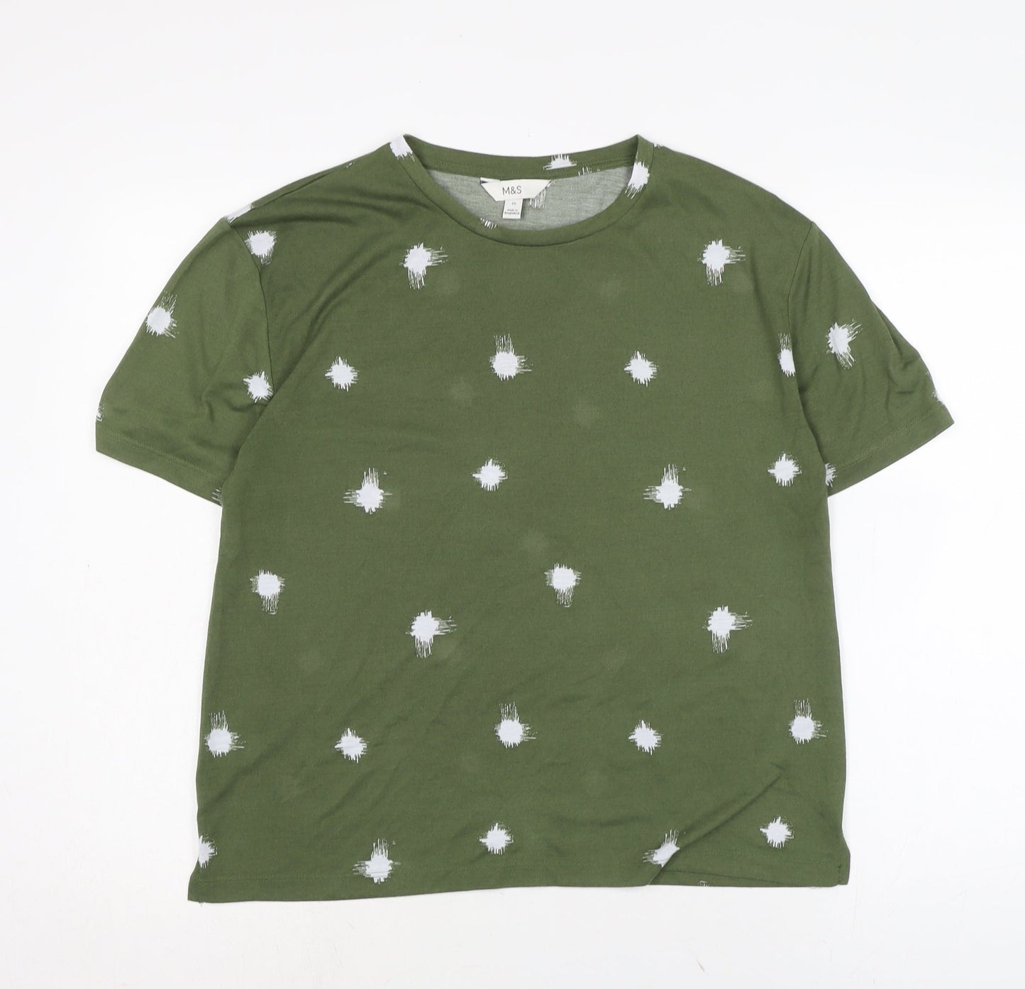 Marks and Spencer Womens Green Polyester Basic T-Shirt Size 10 Crew Neck
