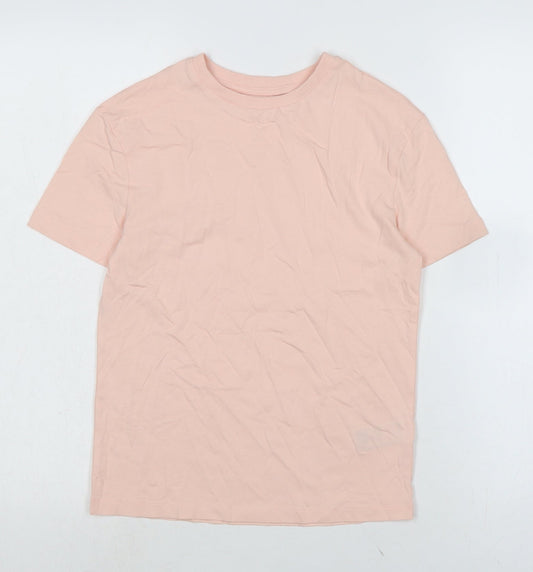 Marks and Spencer Girls Pink Cotton Basic Polo Size 8-9 Years Crew Neck