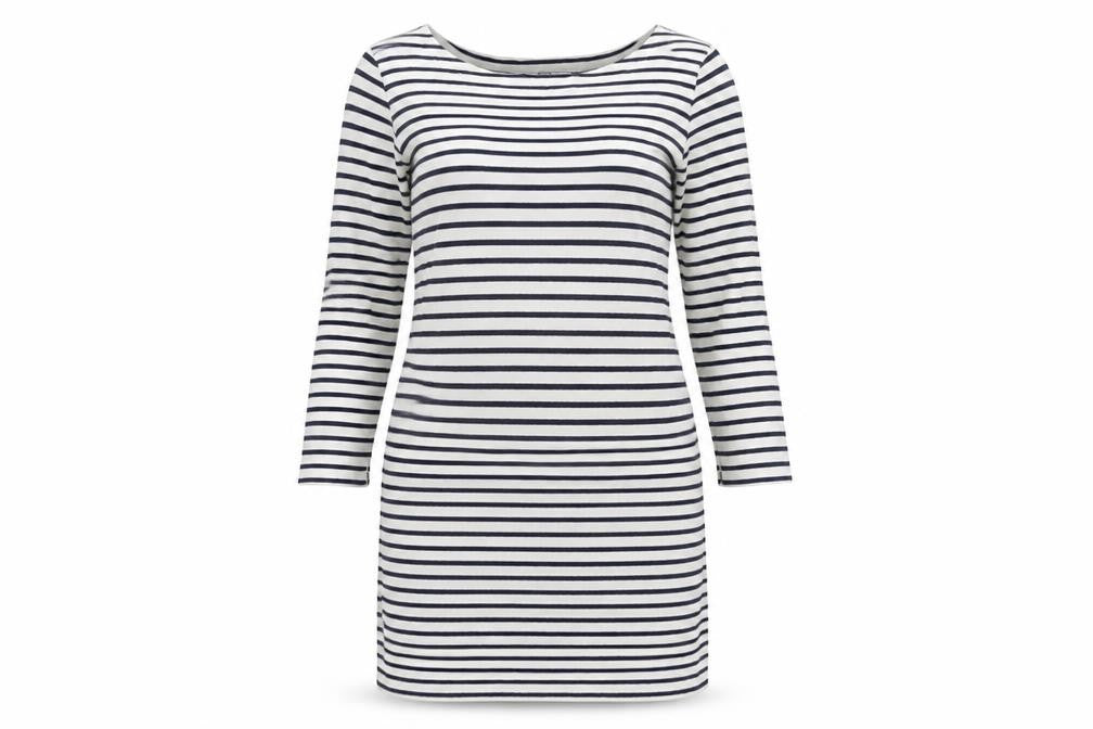 Uniqlo Womens Ivory Cotton Bodycon Size M Boat Neck - Navy and Ivory stripe.