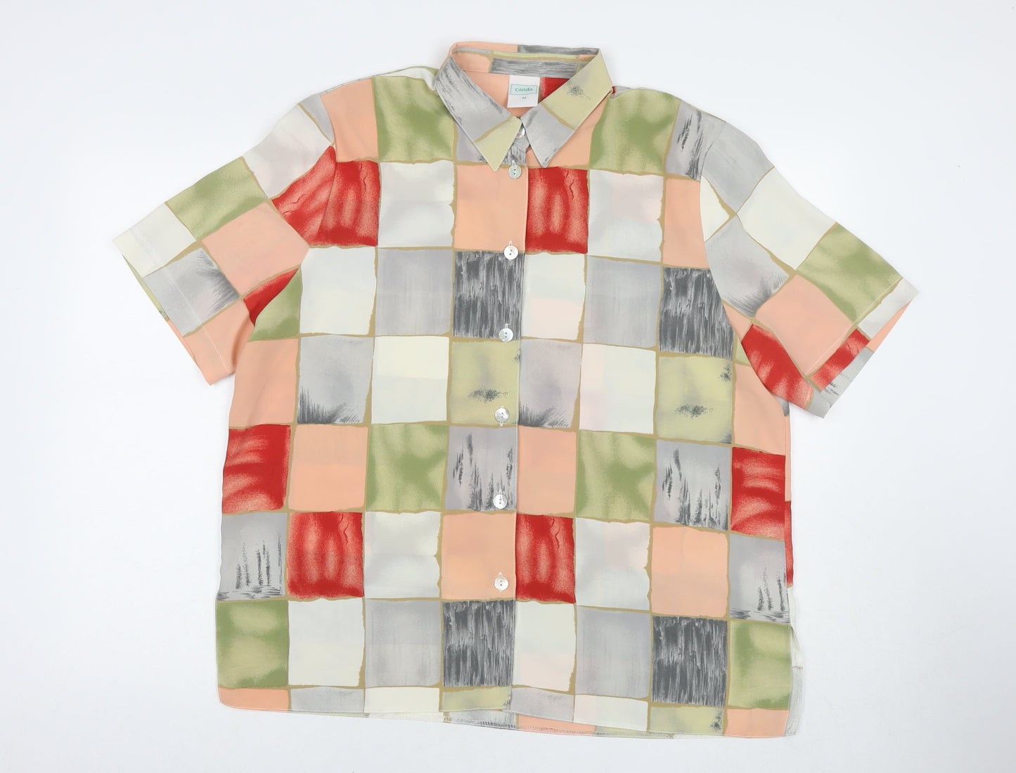 C&A Womens Multicoloured Geometric Polyester Basic Button-Up Size 16 Collared