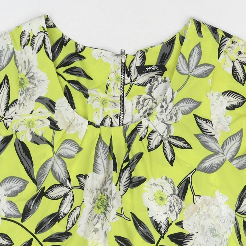 Wallis Womens Green Floral Polyester Basic Tank Size 12 Round Neck