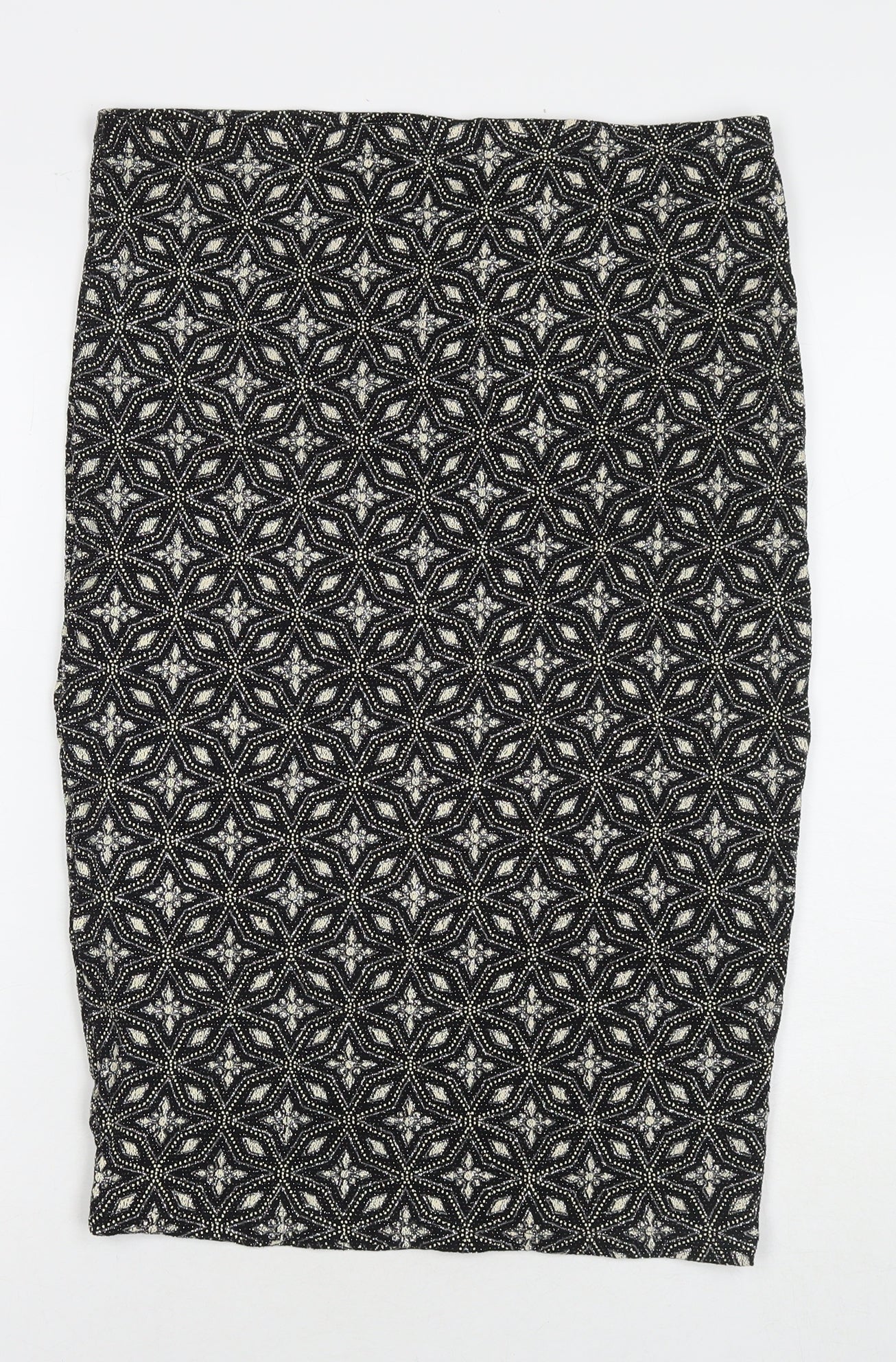 River Island Womens Black Geometric Polyester A-Line Skirt Size 16