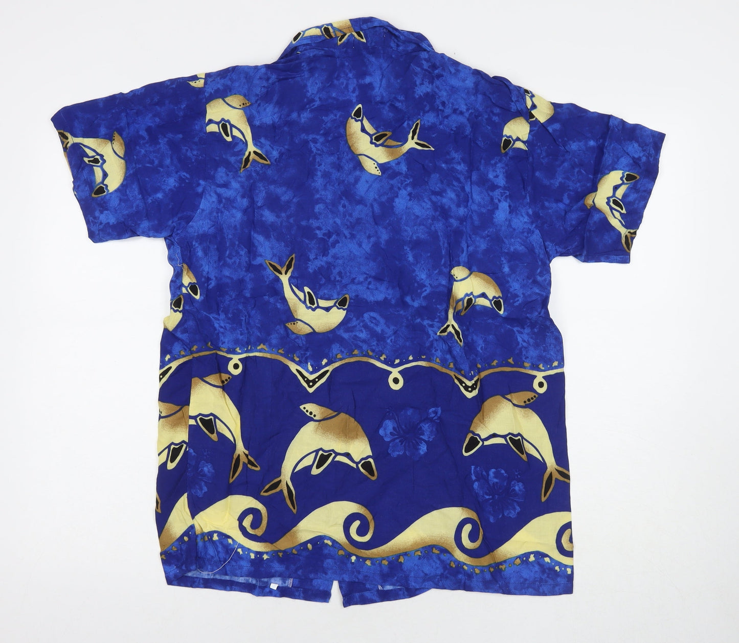 Eurousa Womens Blue Geometric Polyester Basic Button-Up Size L Collared - Dolphins