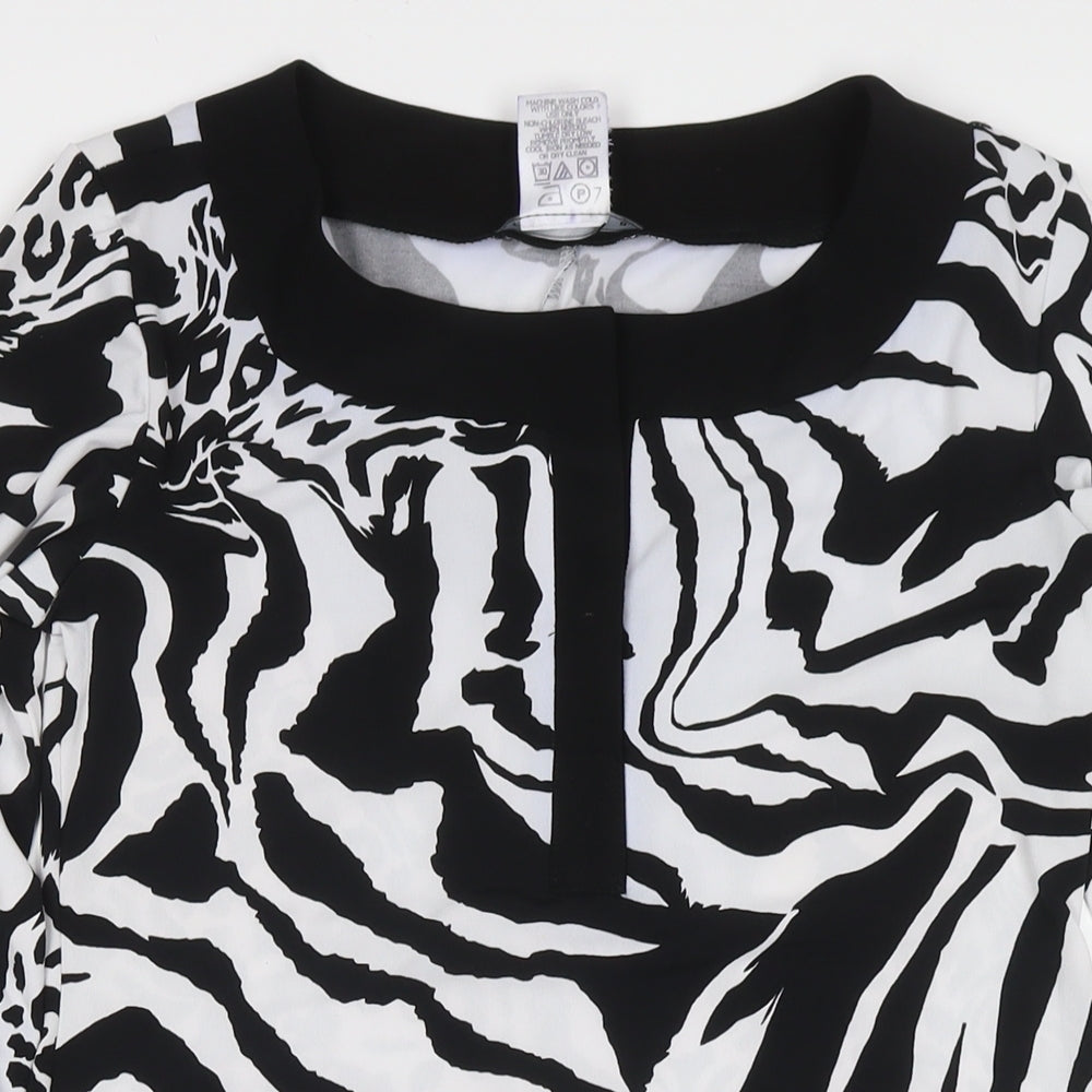Tiana B Womens Black Animal Print Polyester A-Line Size S V-Neck Pullover