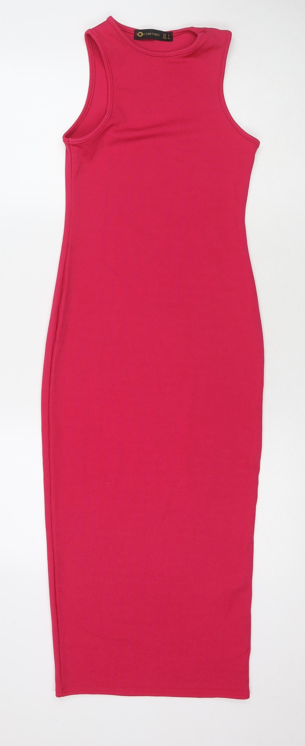 I SAW IT FIRST Womens Pink Polyester Bodycon Size 6 Round Neck Pullover