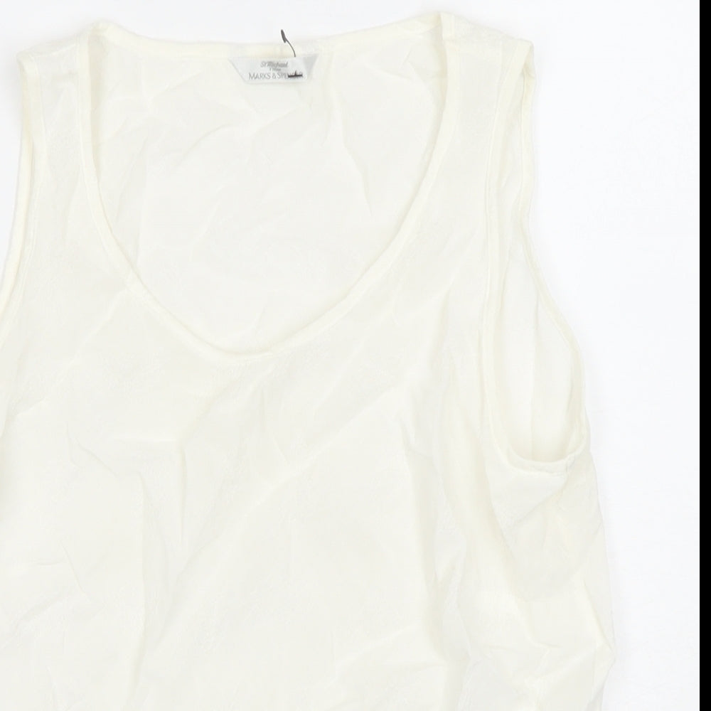 Marks and Spencer Womens White Viscose Basic Blouse Size 10 Round Neck