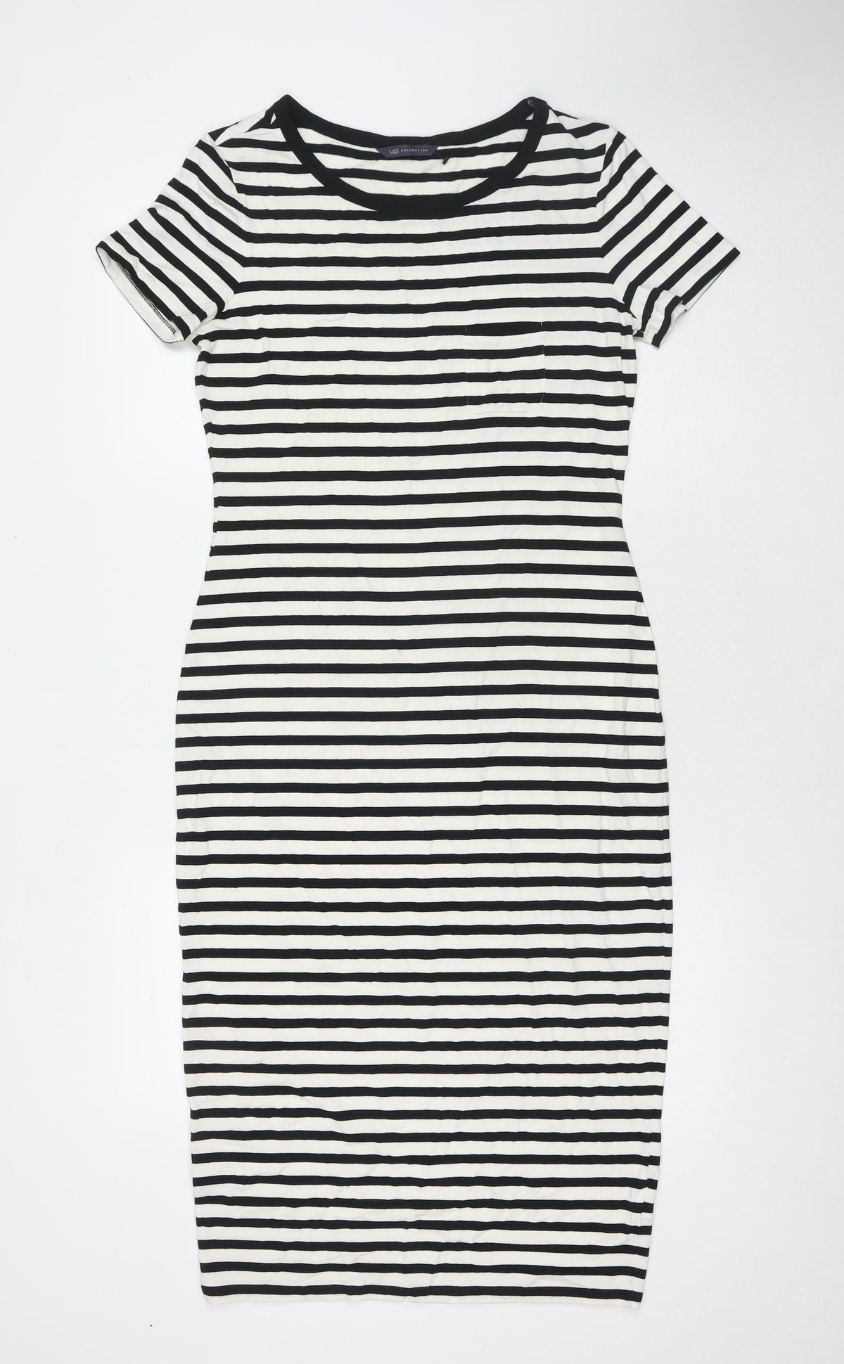 Marks and Spencer Womens White Striped Viscose Bodycon Size 10 Round Neck Pullover