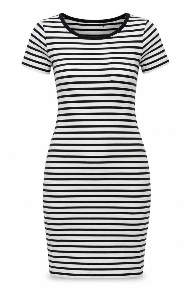 Marks and Spencer Womens White Striped Viscose Bodycon Size 10 Round Neck Pullover