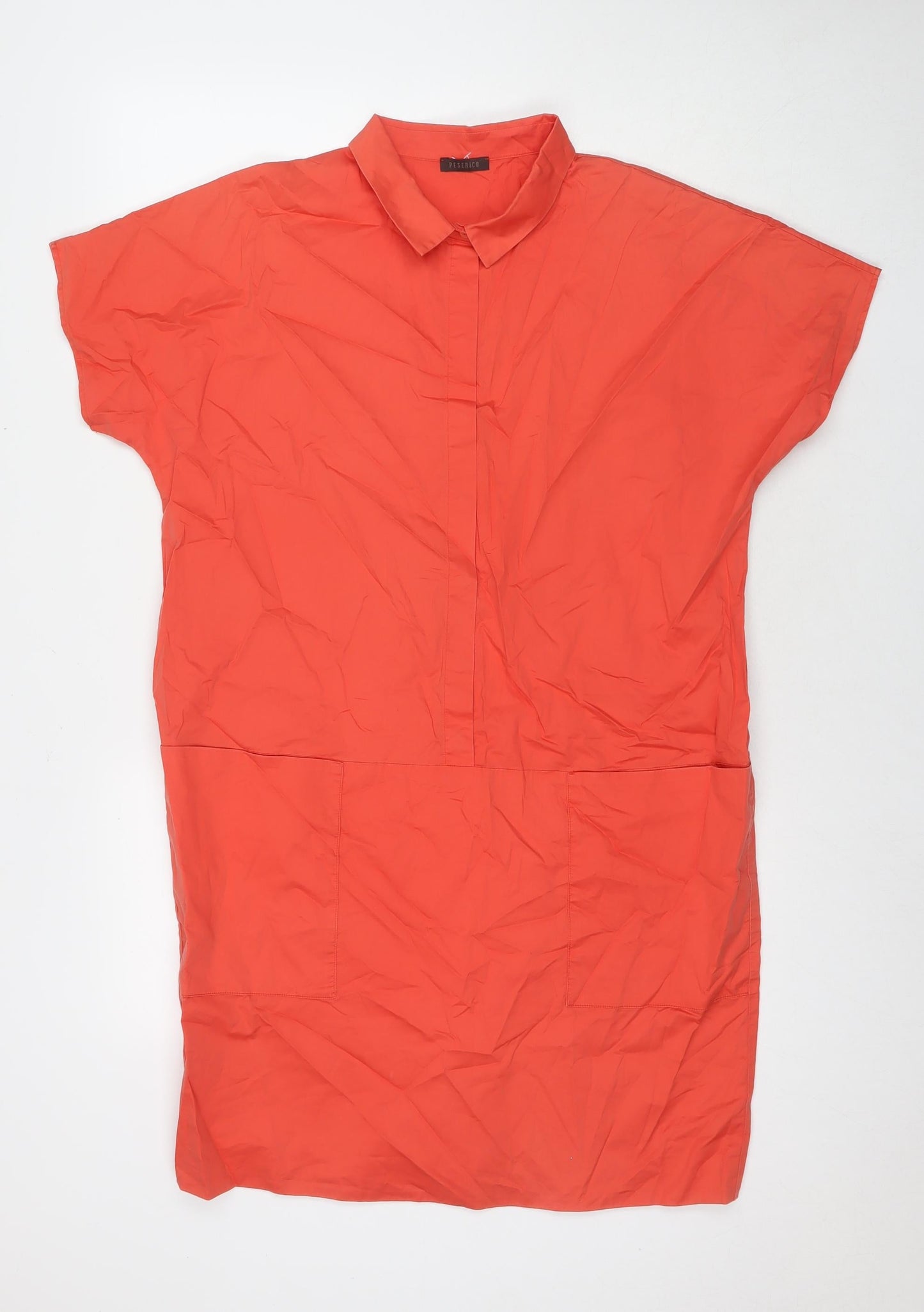 Peserico Womens Orange Cotton A-Line Size 16 Collared Pullover