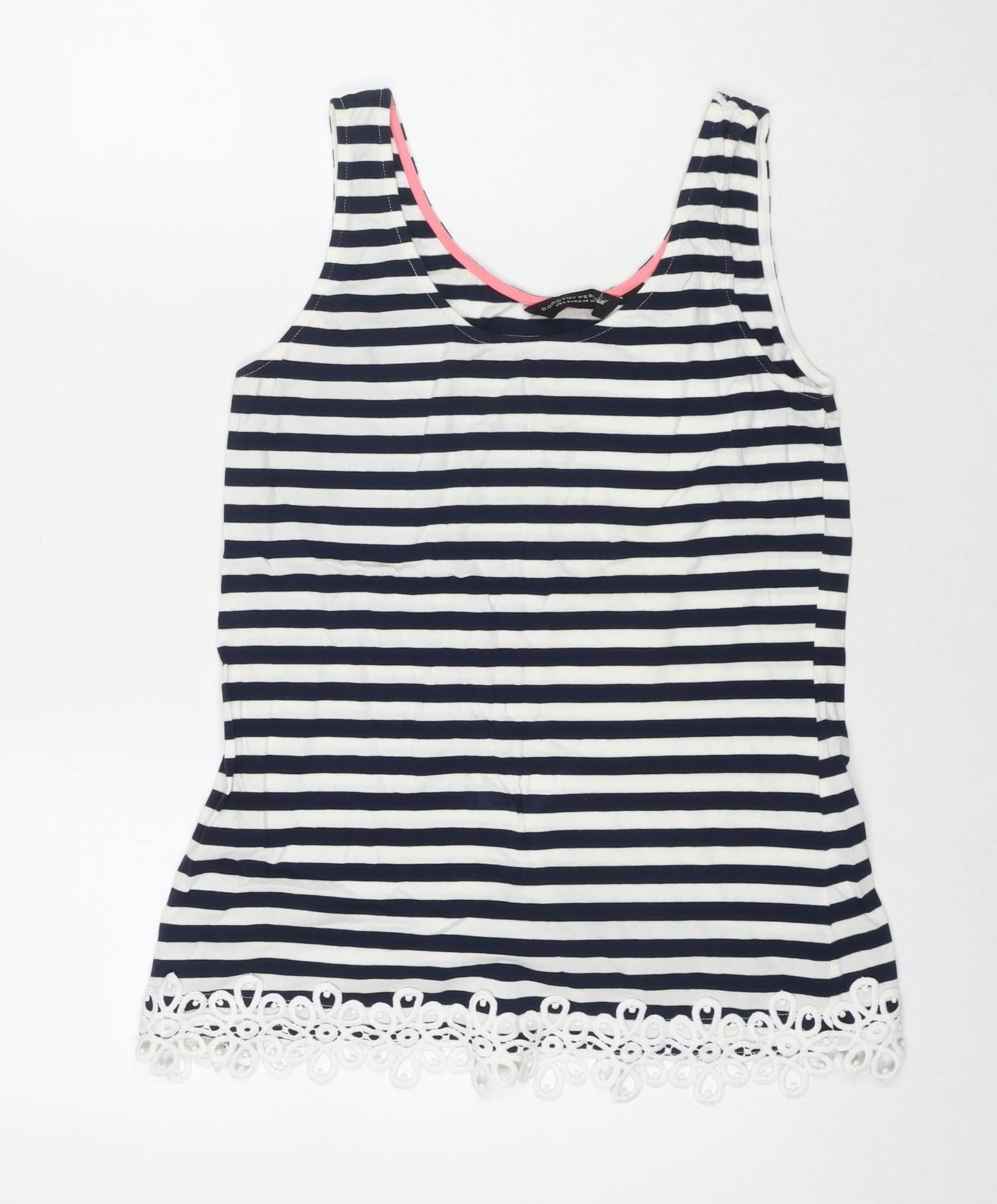 Dorothy Perkins Womens Blue Striped Cotton Basic Tank Size 12 Round Neck